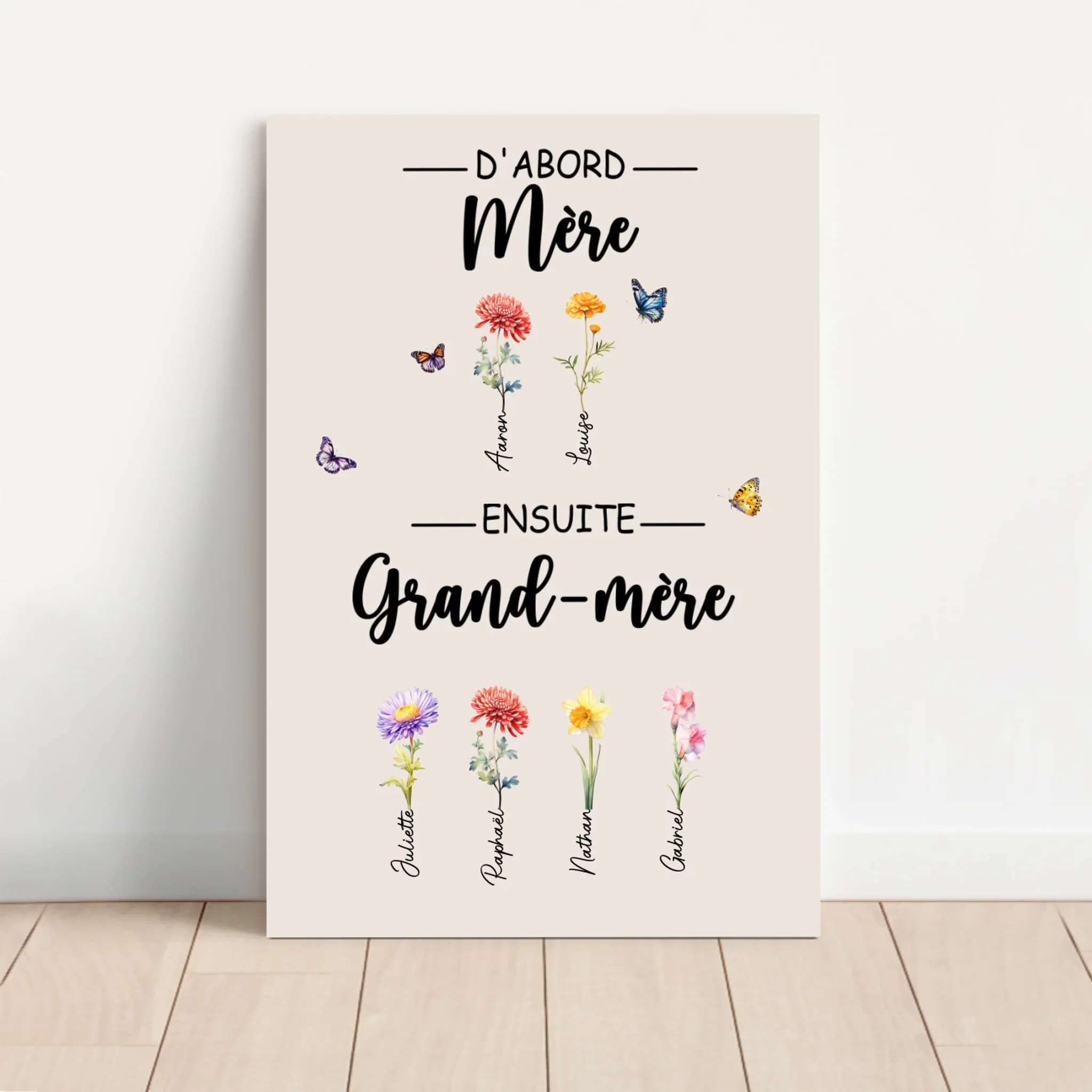 Toile personnalisée "D'abord maman, ensuite grand-mère"