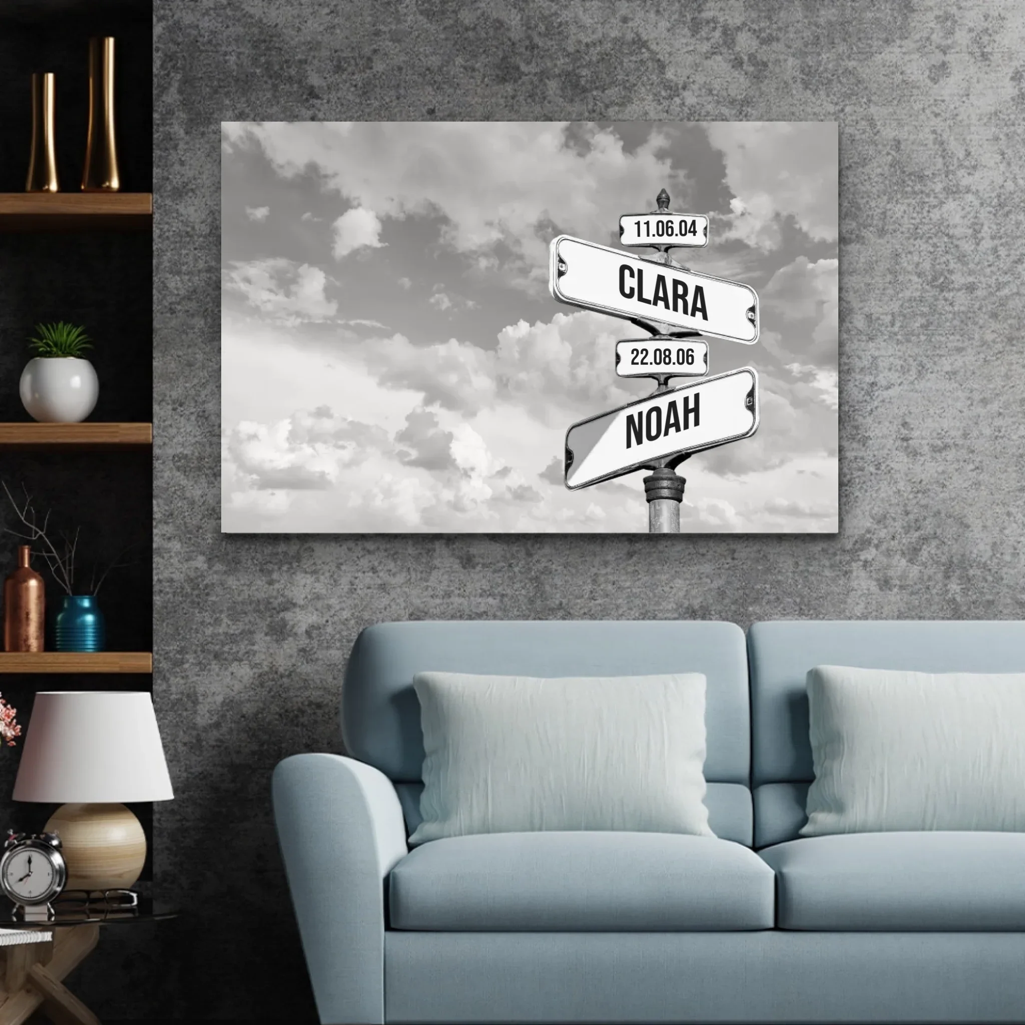 Toile personnalisée “Plaque de rue vintage avec date de naissance des enfants - Horizontale” - Image 3
